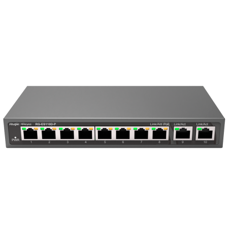 Reyee Switch PoE  8 ports RJ45 10/100 Mbps + 2 Uplink Gigabit