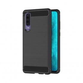 COQUE SILICONE CARBONE POUR HUAWEI P30 - NOIR