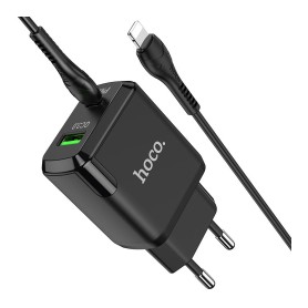 Hoco N5 Dual Port Charger PD 20W + QC 18W Charger Set pour Apple Lightning noir