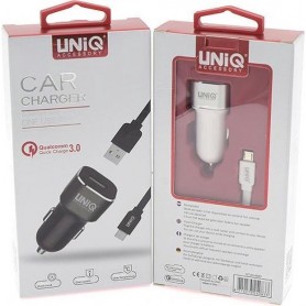 CHARGEUR VOITURE 2,4 A DUAL USB PORT -CABLE APPLE MFI INCLU / BLANC